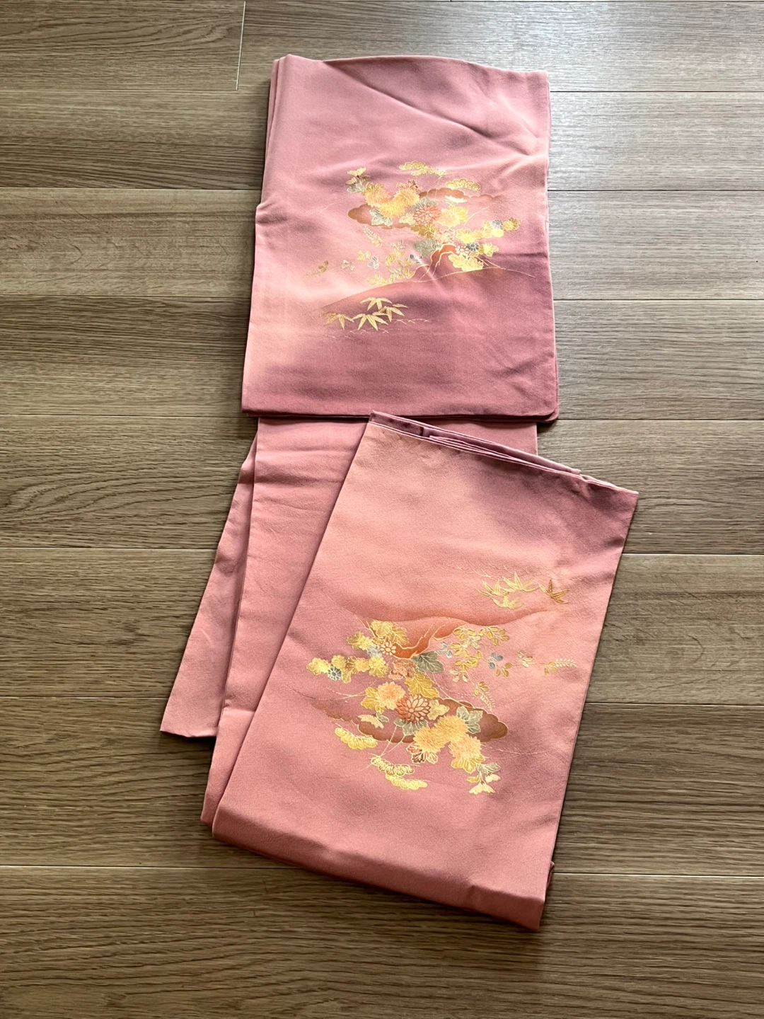 着物 訪問着 くすみ桃色 花柄