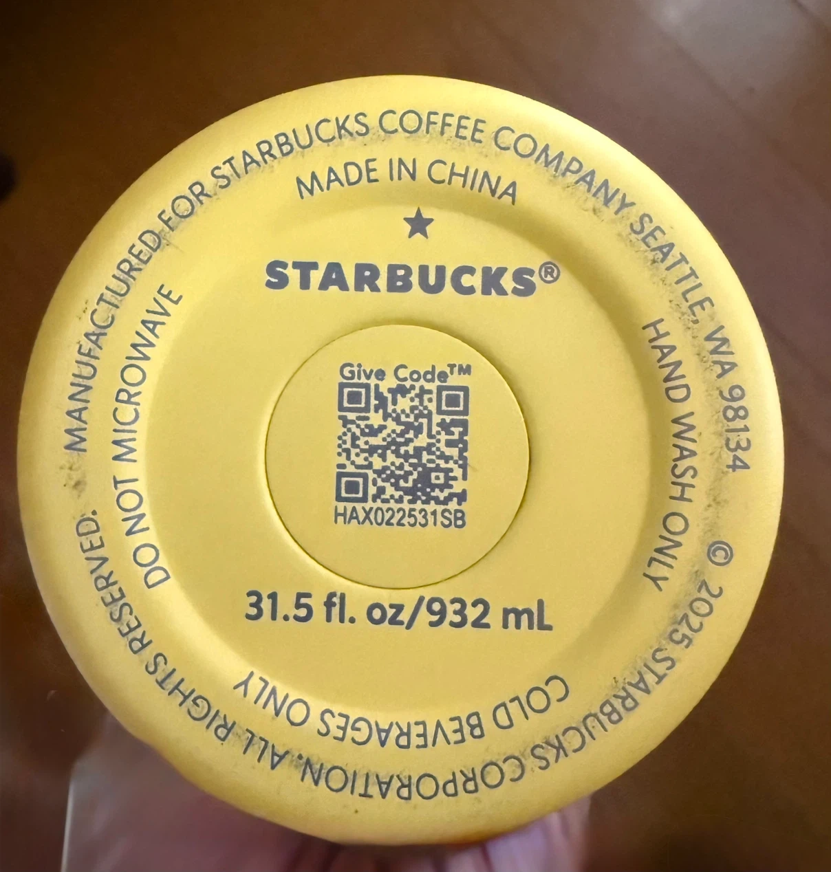 スターバックス MiiR タンブラー 932ml 黄色の写真2枚目