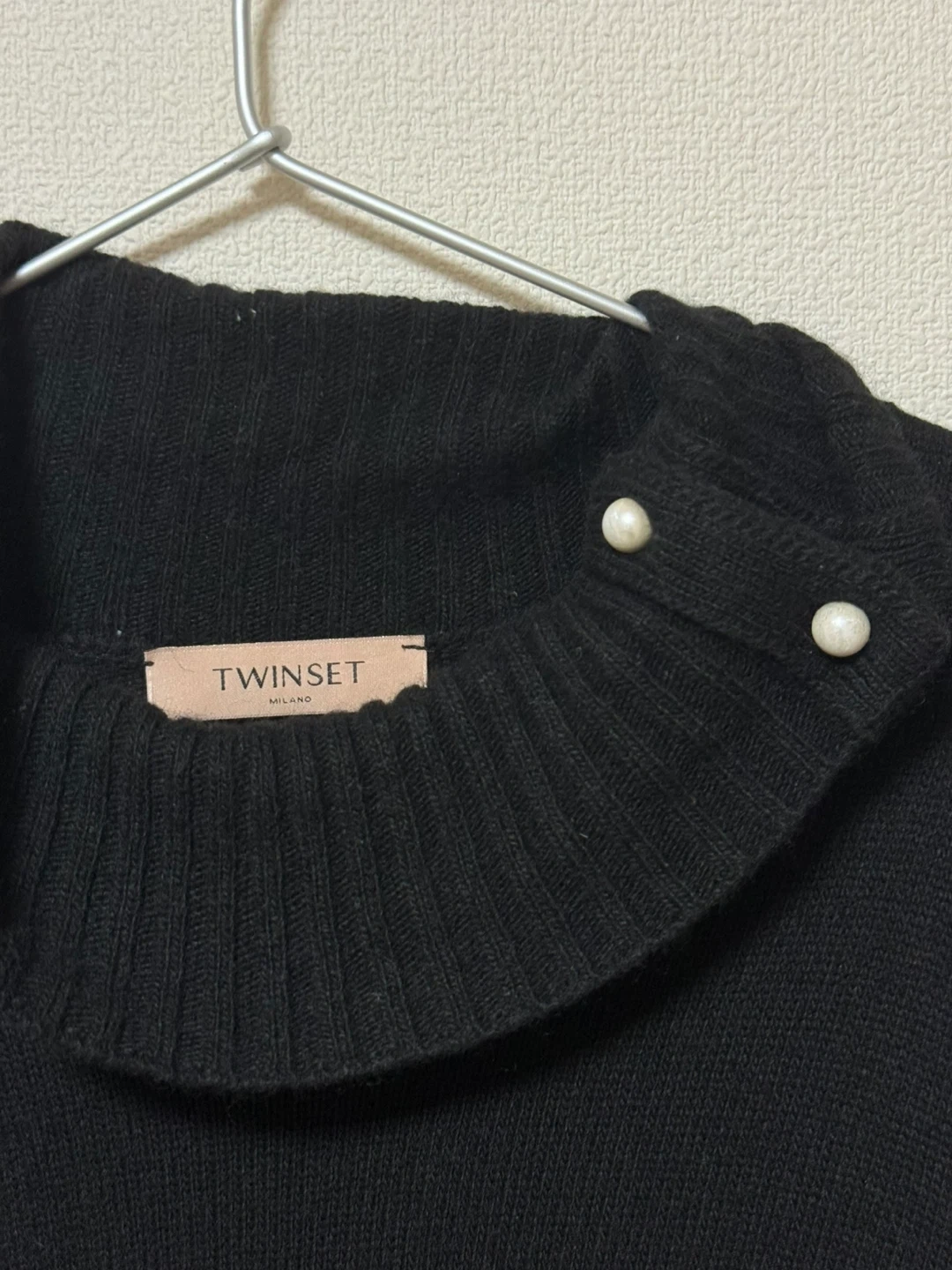 TWINSET ブラック ニット ワンピース 長袖 シルク ウール 混 異素材の写真5枚目