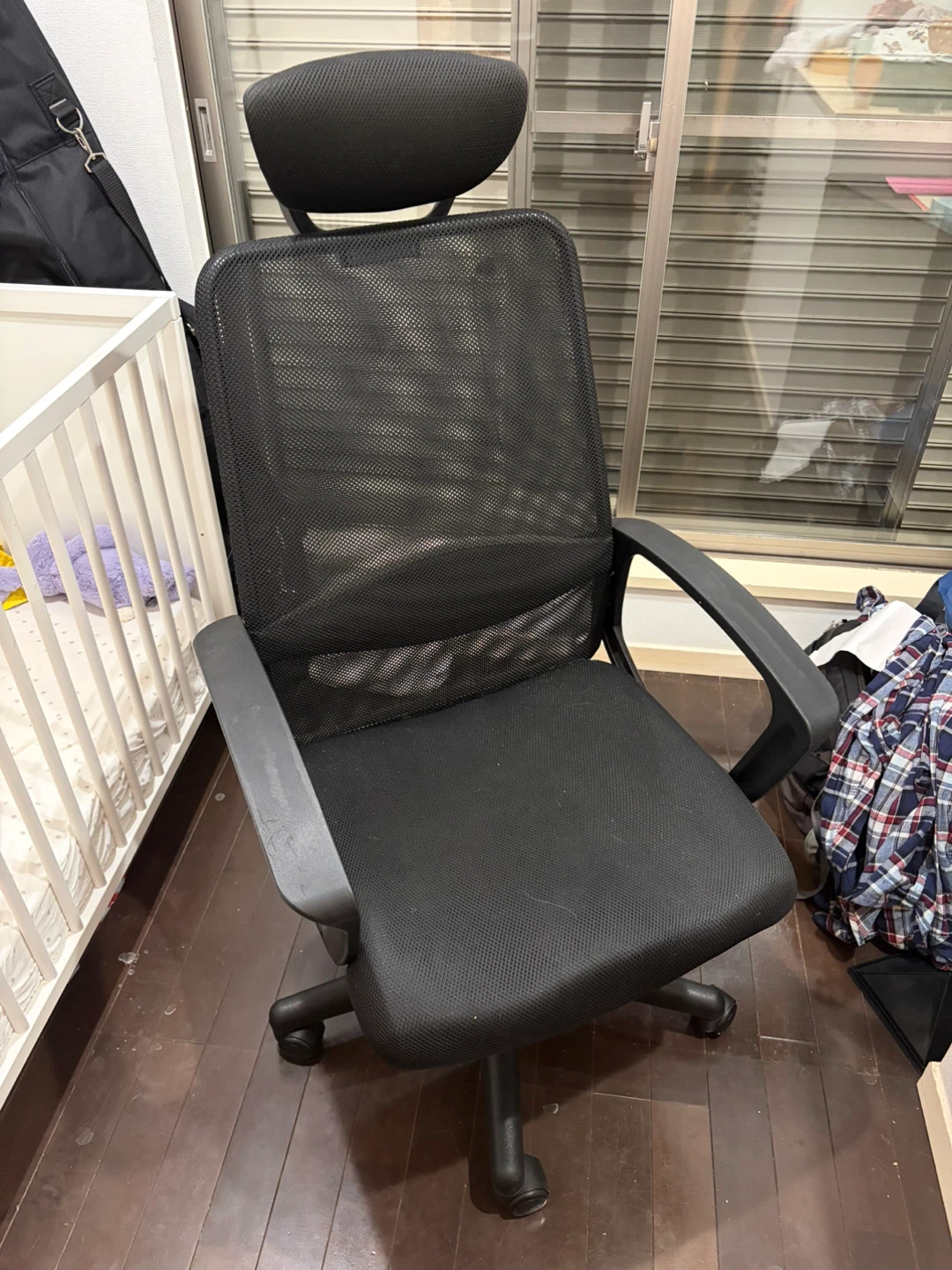 オフィスチェア メッシュ ヘッドレスト付き ブラック