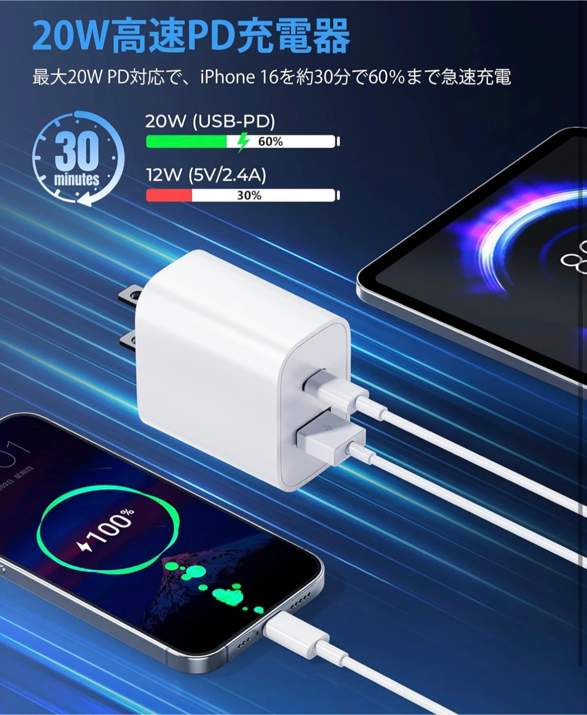 20W 急速充電器 USB-C&A 2ポートの写真3枚目