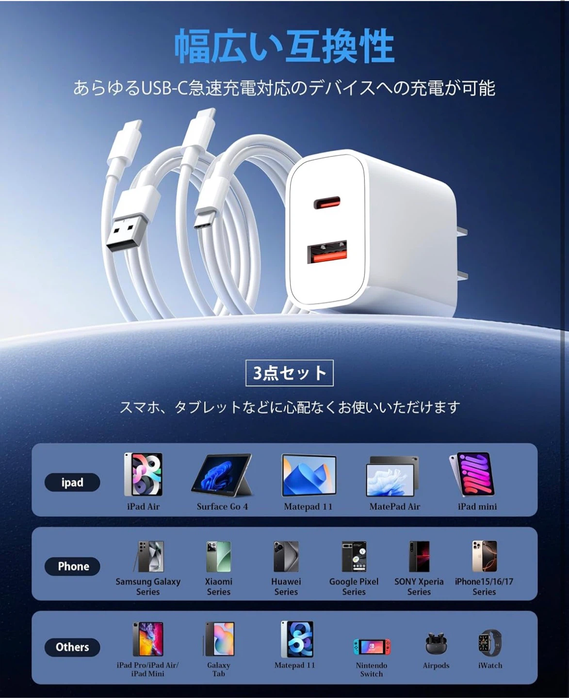 20W 急速充電器 USB-C&A 2ポートの写真7枚目