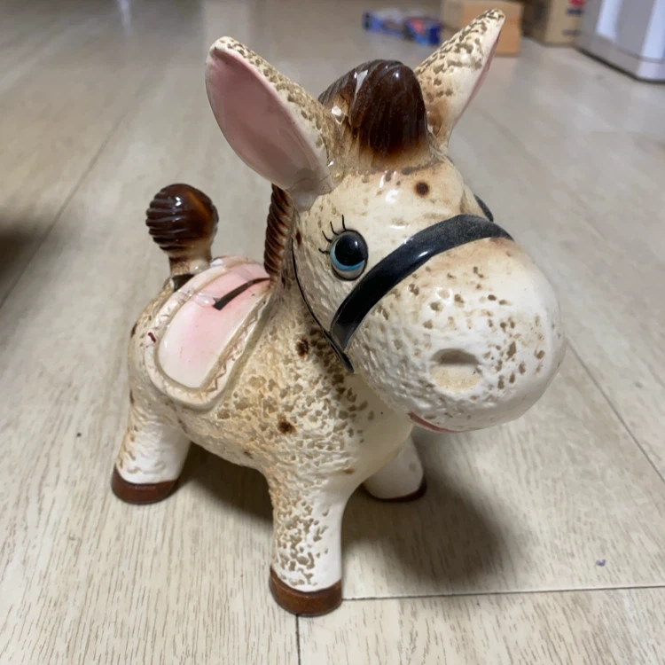ロバの陶器製貯金箱 レトロデザイン