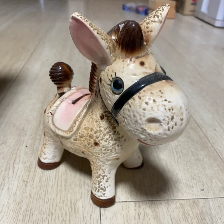 ロバの陶器製貯金箱 レトロデザイン