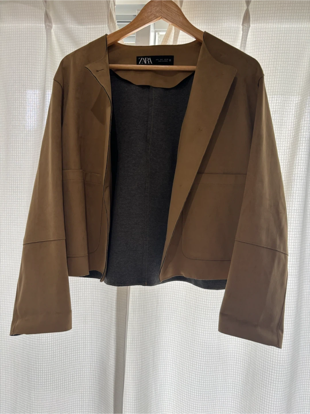 【美品】ZARAフェイクスエード ノーカラージャケット L ブラウン