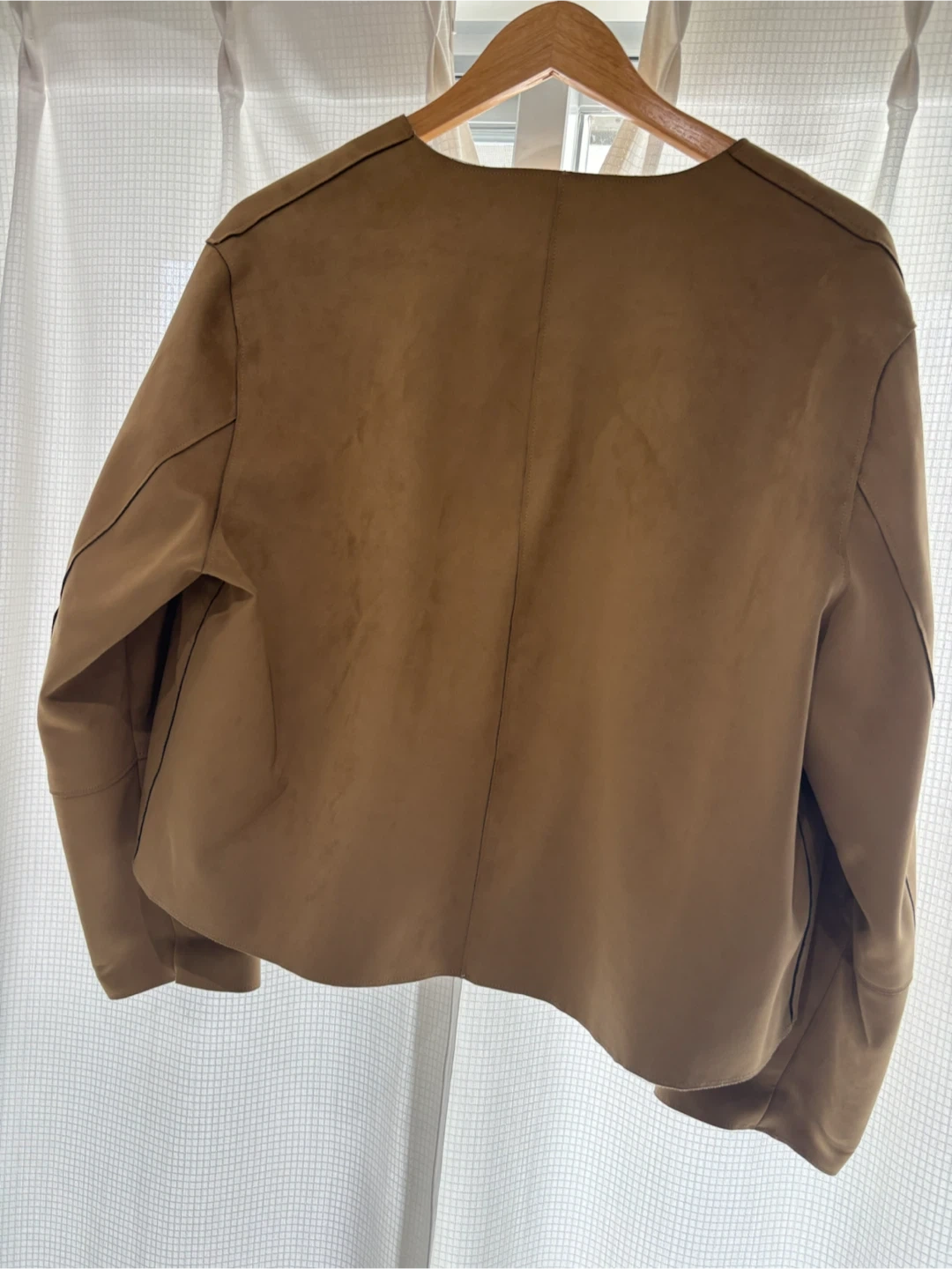 【美品】ZARAフェイクスエード ノーカラージャケット L ブラウンの写真3枚目