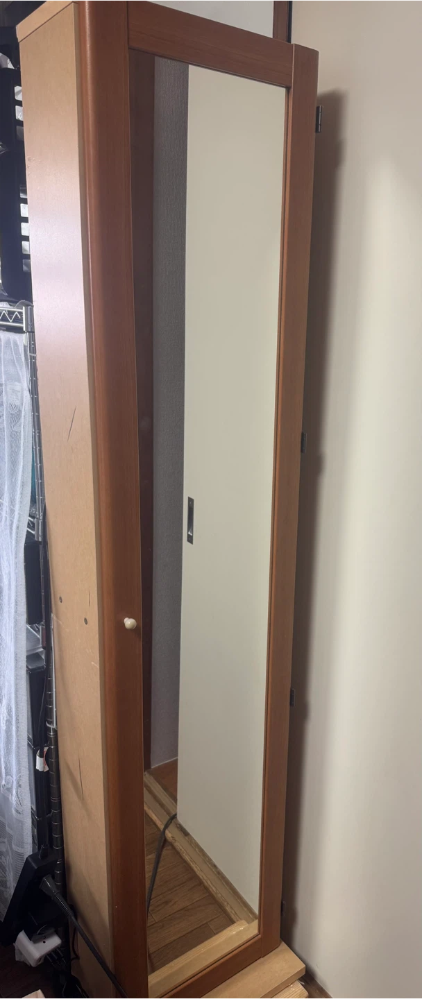 姿見付き スリム収納棚 ブラウン