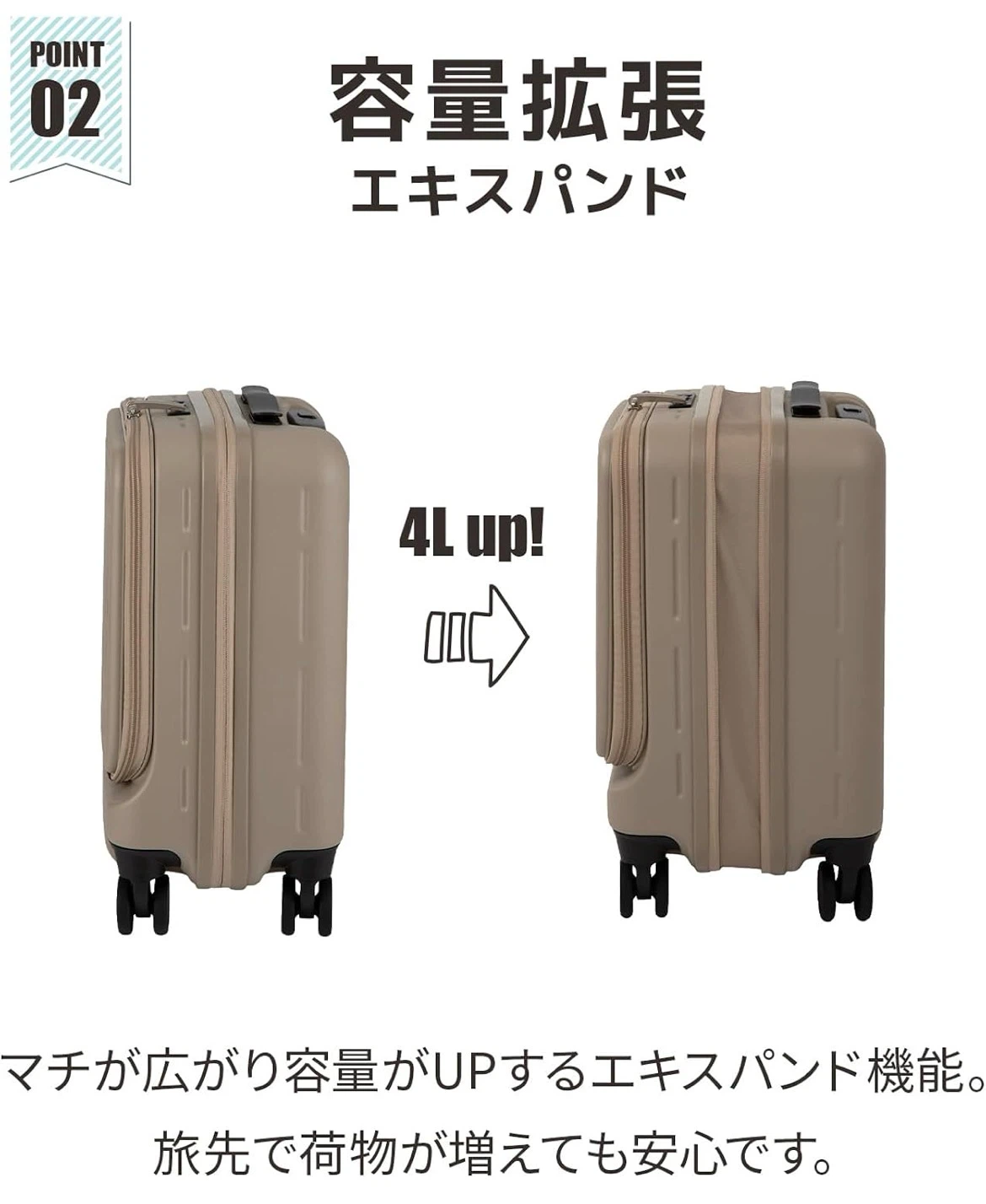 【新品未使用】スーツケース キャリーケース キャリーバッグ XSサイズ 21→25リットル 1泊用の写真4枚目