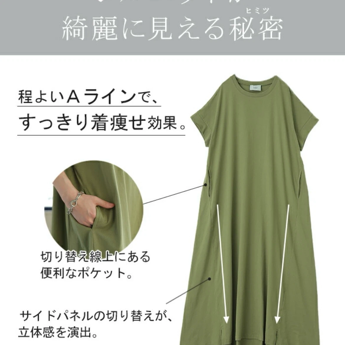 【美品】HUG.U 形がお洒落 Tシャツワンピース メランジホワイト Fの写真6枚目