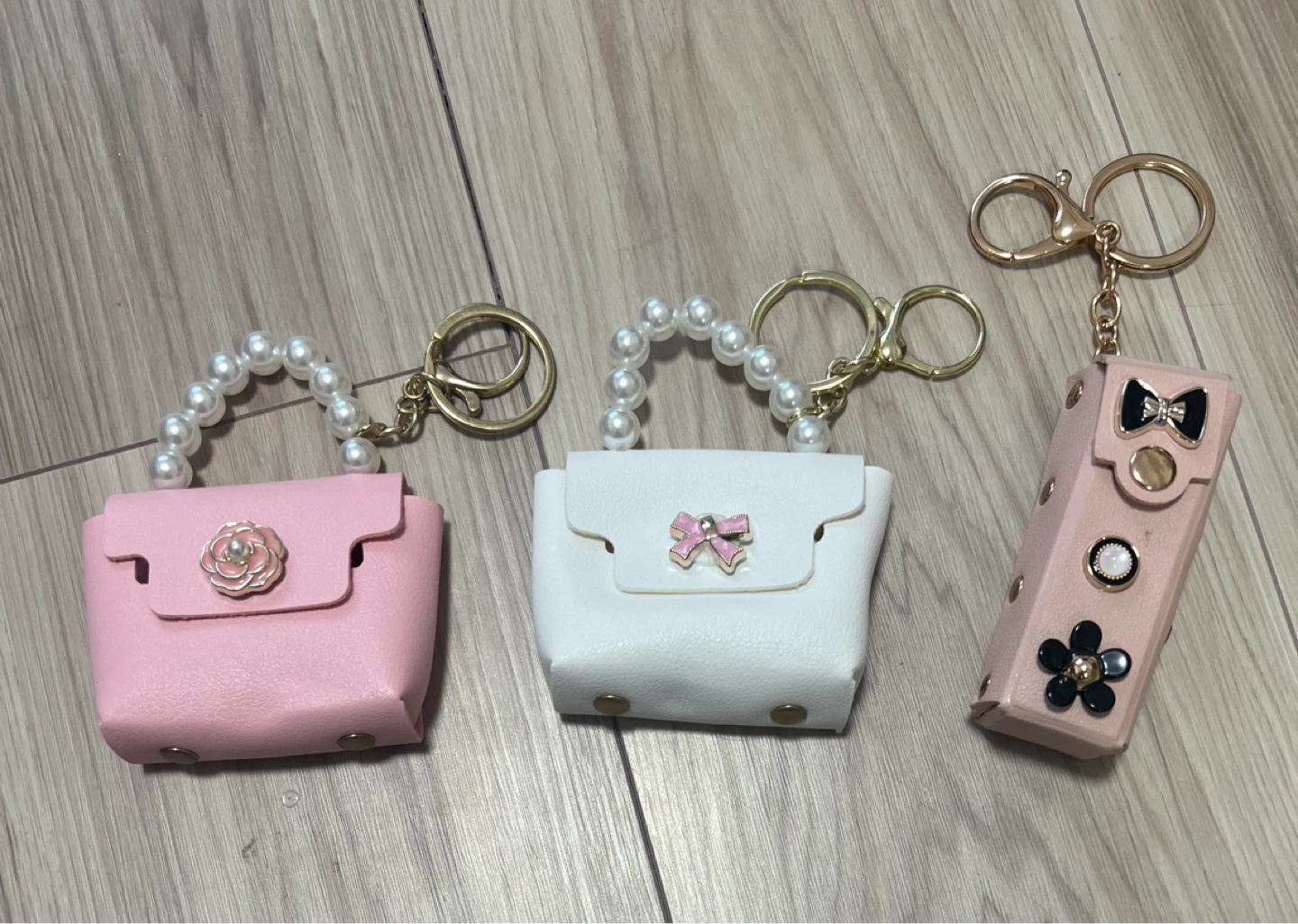 バッグ型 キーホルダー 3点セット ピンク ホワイト