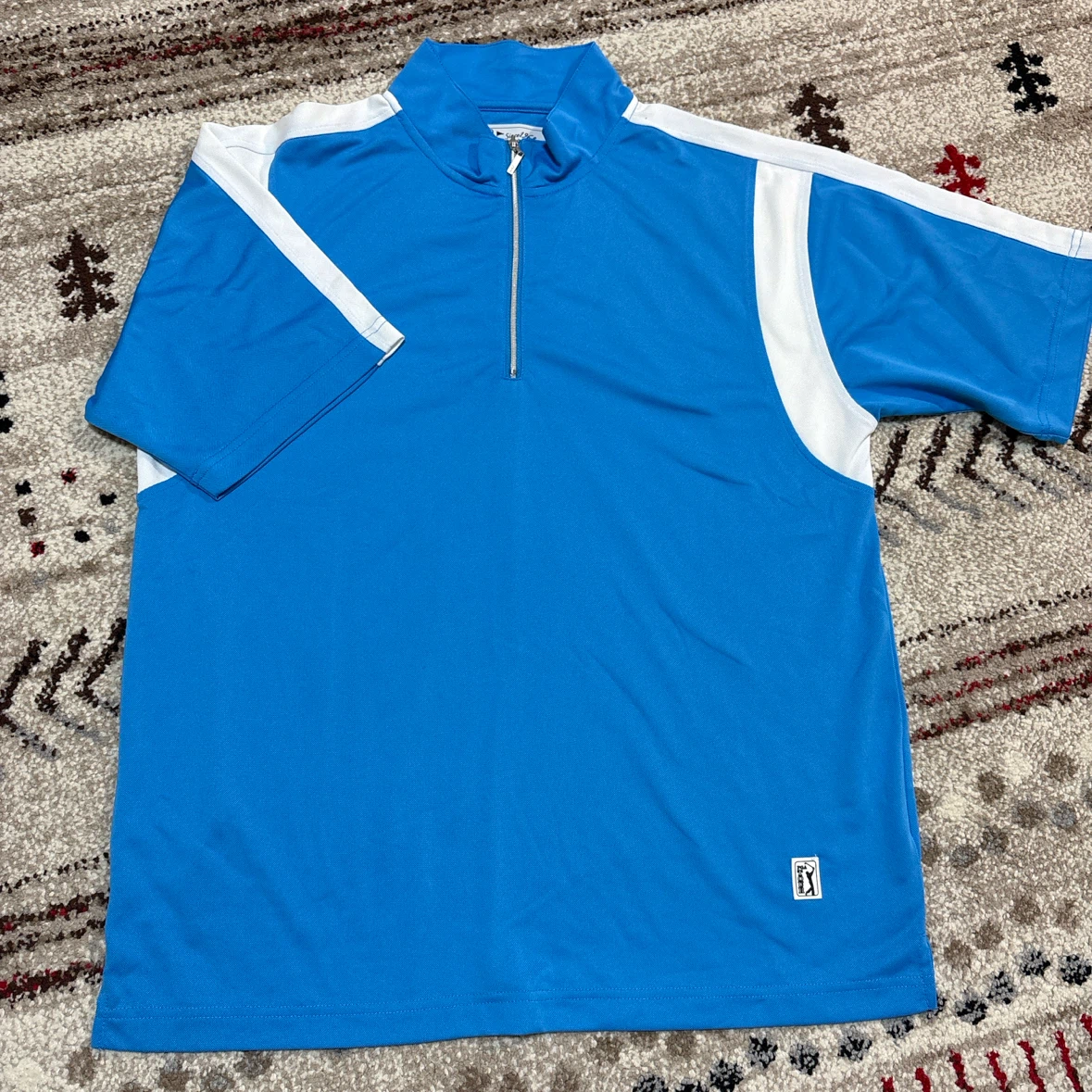 PGA TOUR ゴルフ用 半袖 ハーフジップシャツ ブルー L