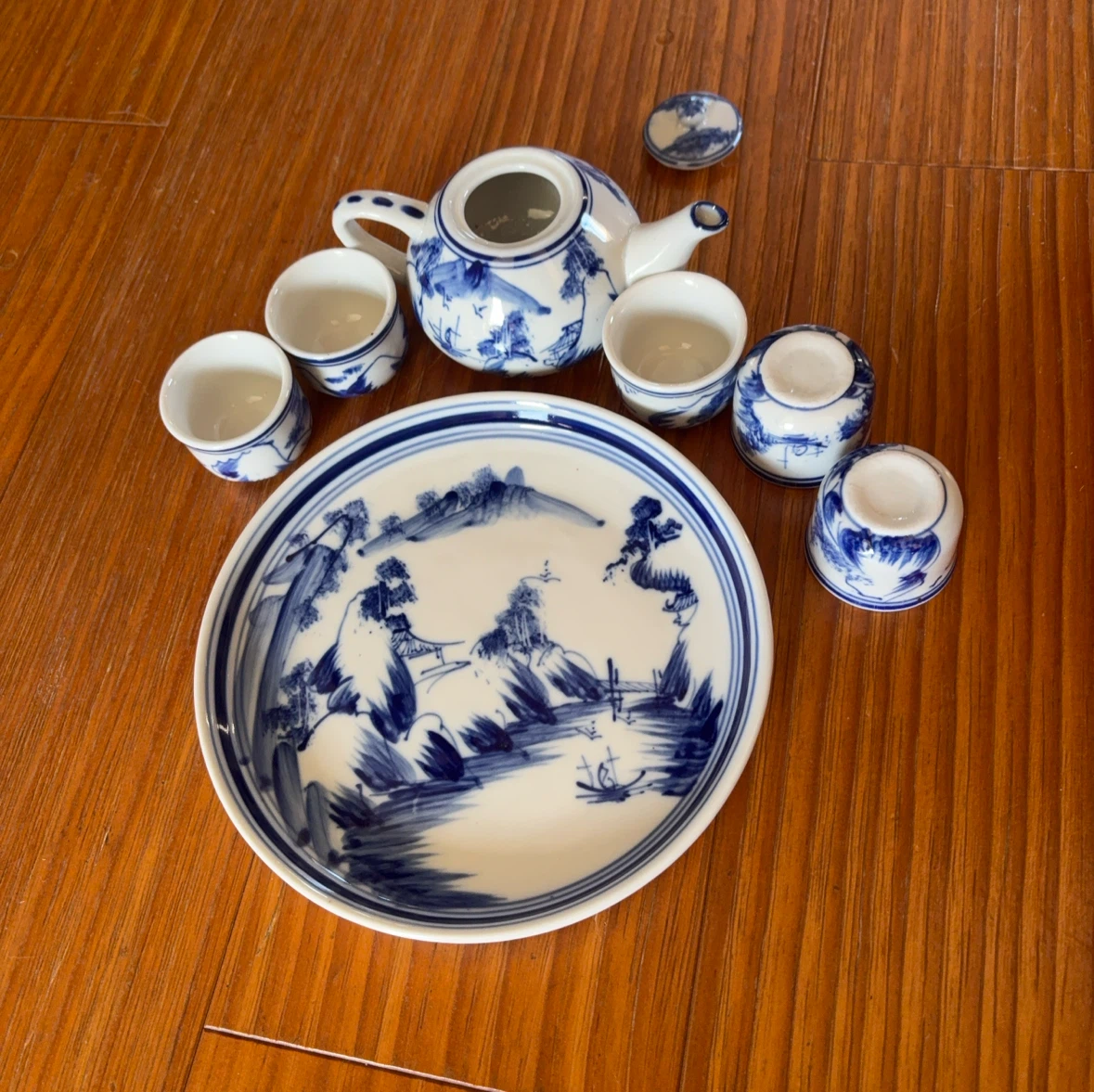山水画 ティーセット 陶器 茶器セットの写真2枚目