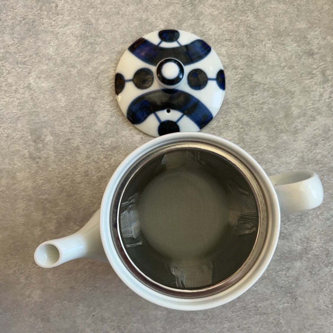 藍染め風 陶器 ティーポット 茶こし付きの写真2枚目