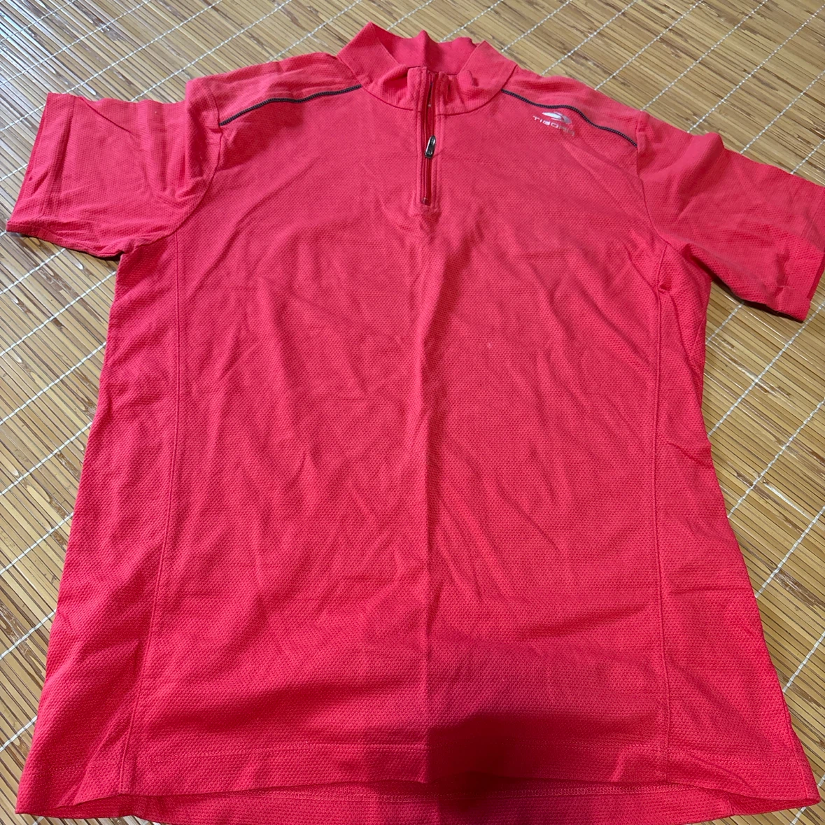 TIGORA ゴルフ用 半袖 ハーフジップシャツ レッド L