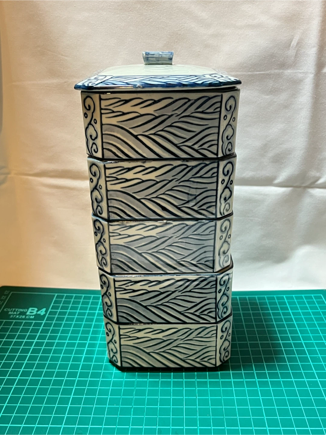 和食器 重箱 5段 花柄 染付 陶器