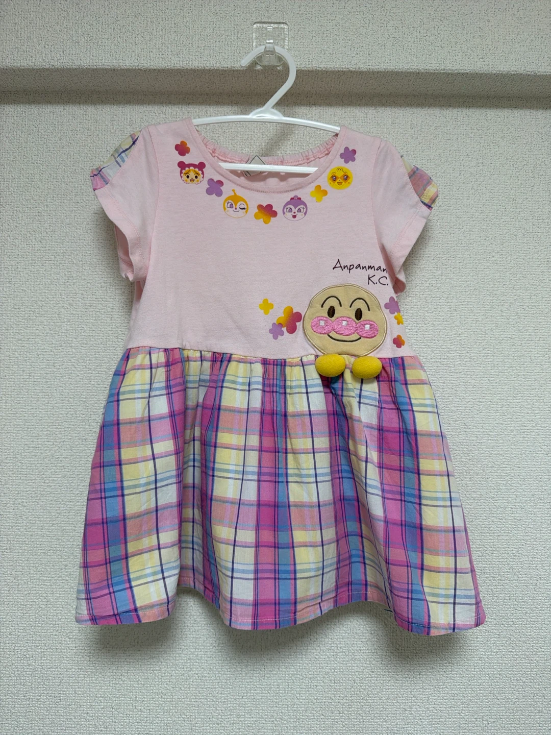 美品☆アンパンマン ワンピース 100cm ピンク チェック