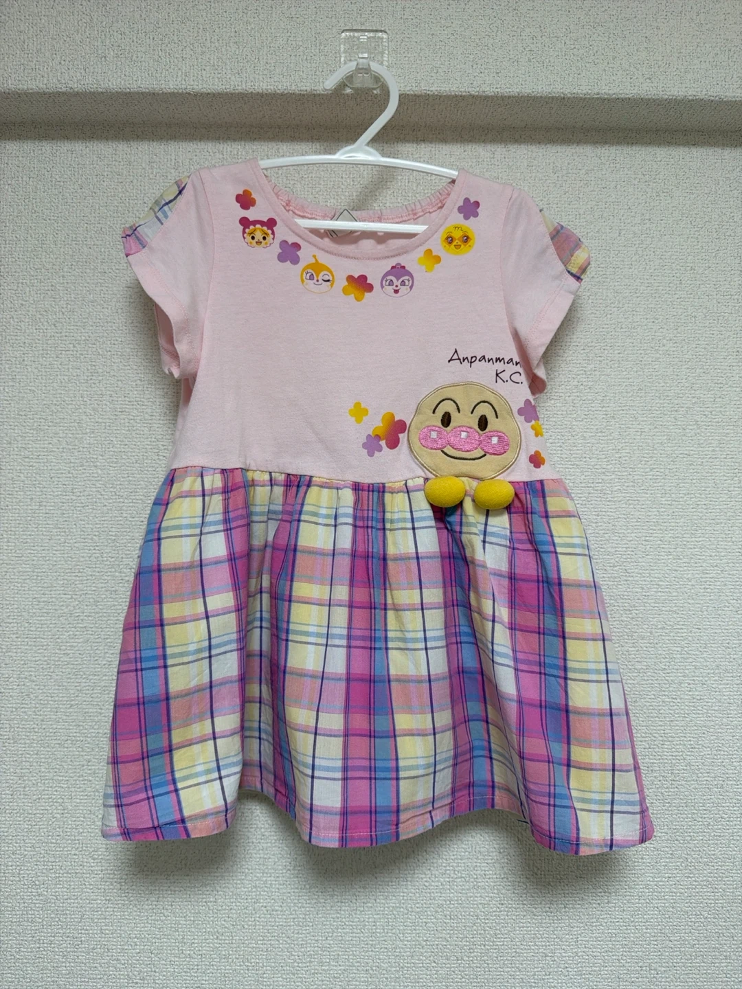 美品☆アンパンマン ワンピース 100cm ピンク チェック