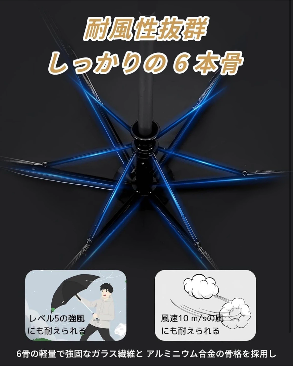 晴雨兼用 自動開閉折りたたみ傘 反射テープ付きの写真3枚目