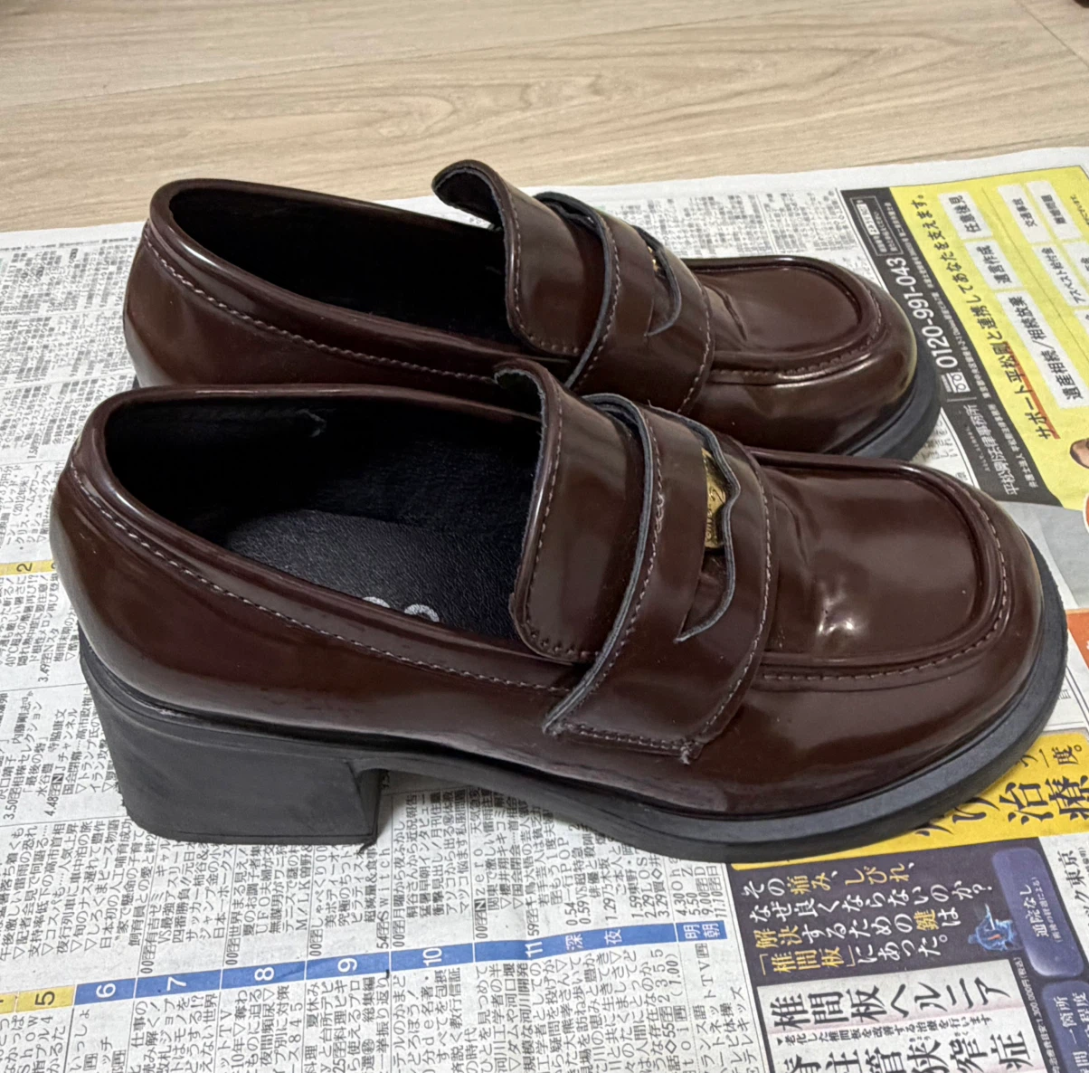 22.5cm 厚底コインローファー ブラウンの写真2枚目