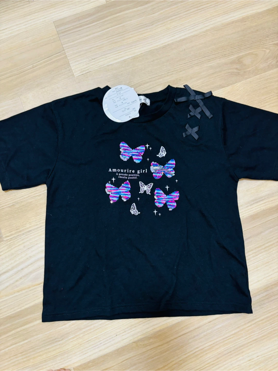 （来年用など）新品アムリールガール バタフライTシャツ ブラック 150cm