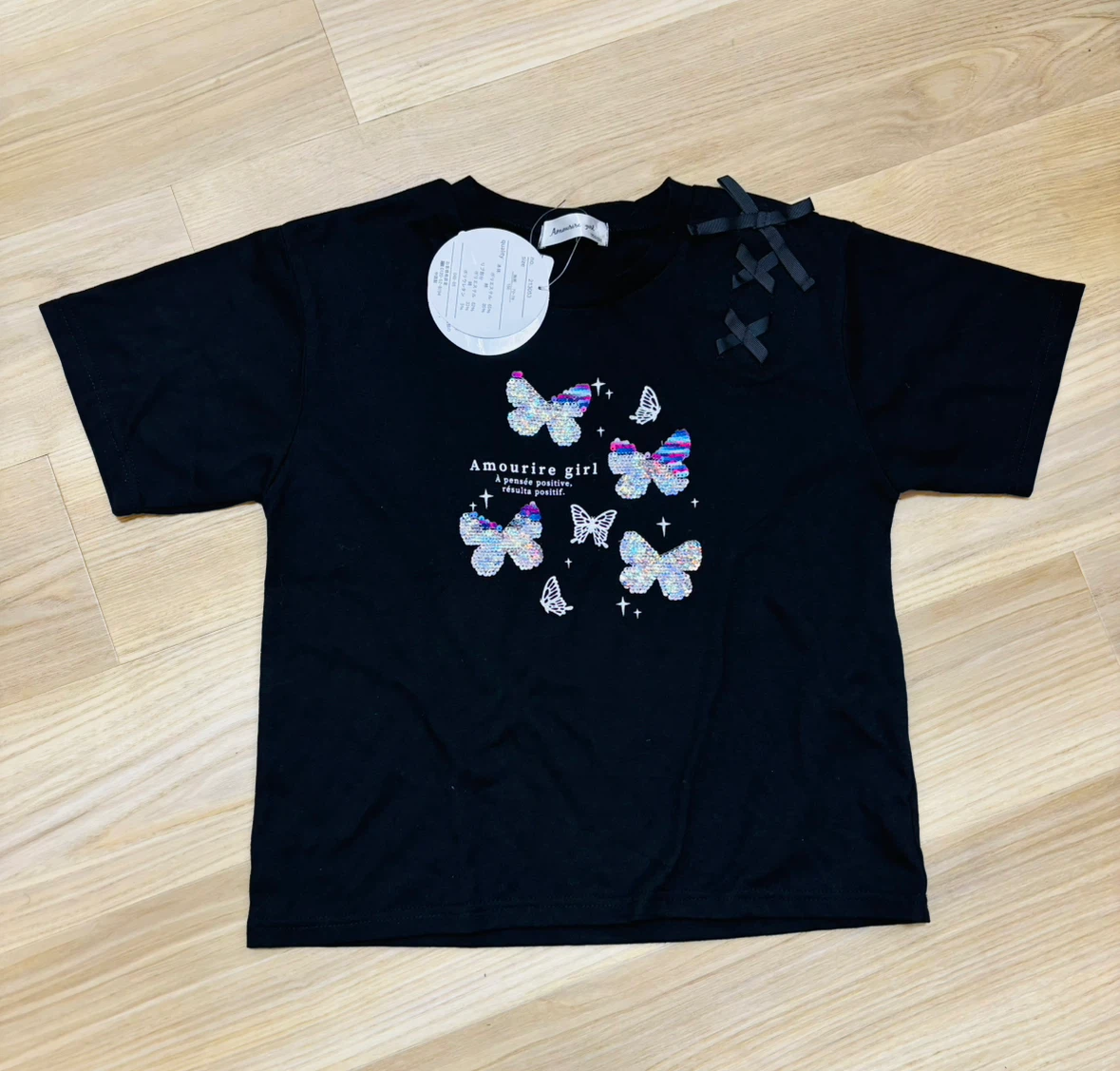 （来年用など）新品アムリールガール バタフライTシャツ ブラック 150cmの写真3枚目