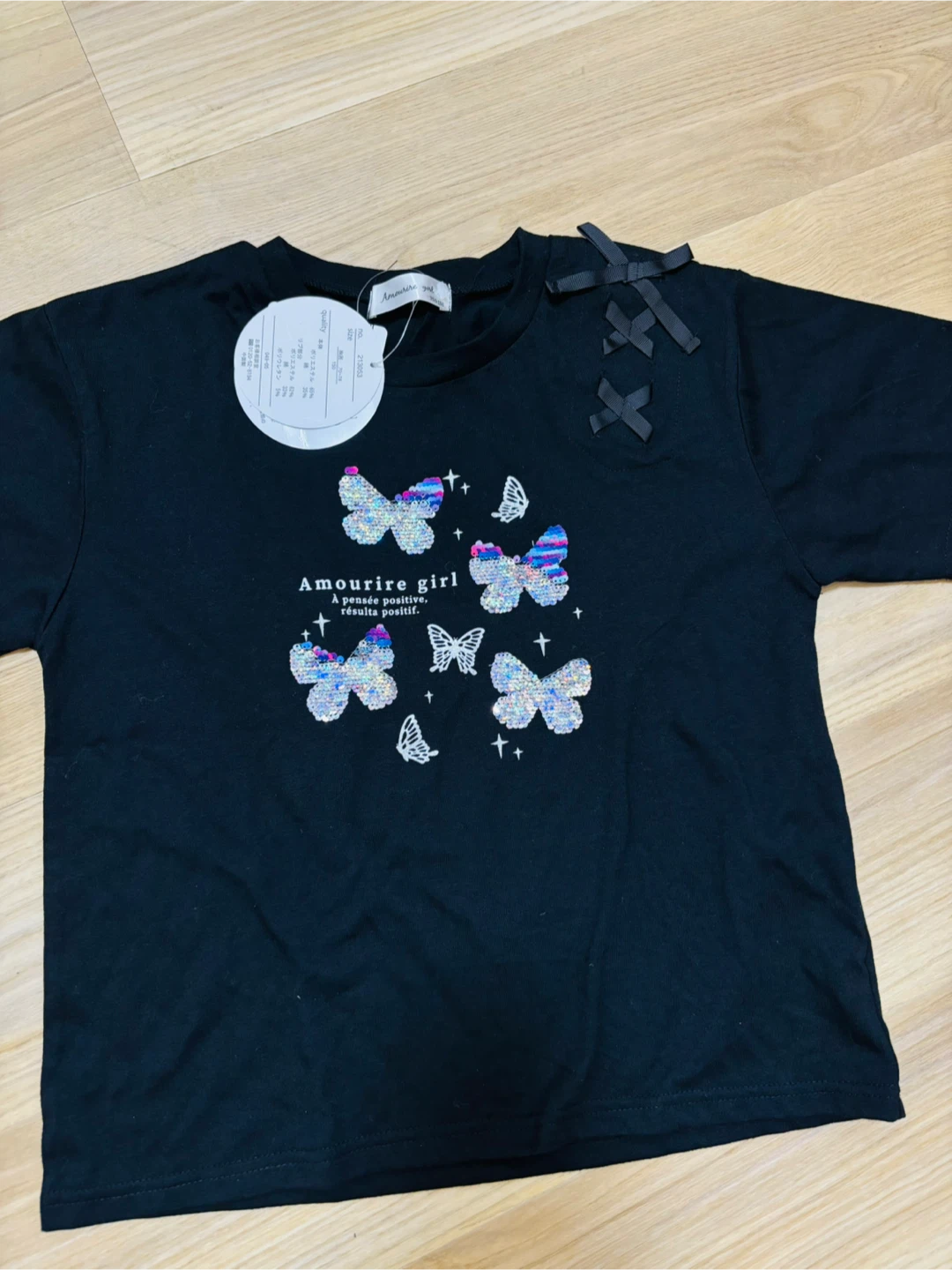 （来年用など）新品アムリールガール バタフライTシャツ ブラック 150cmの写真4枚目