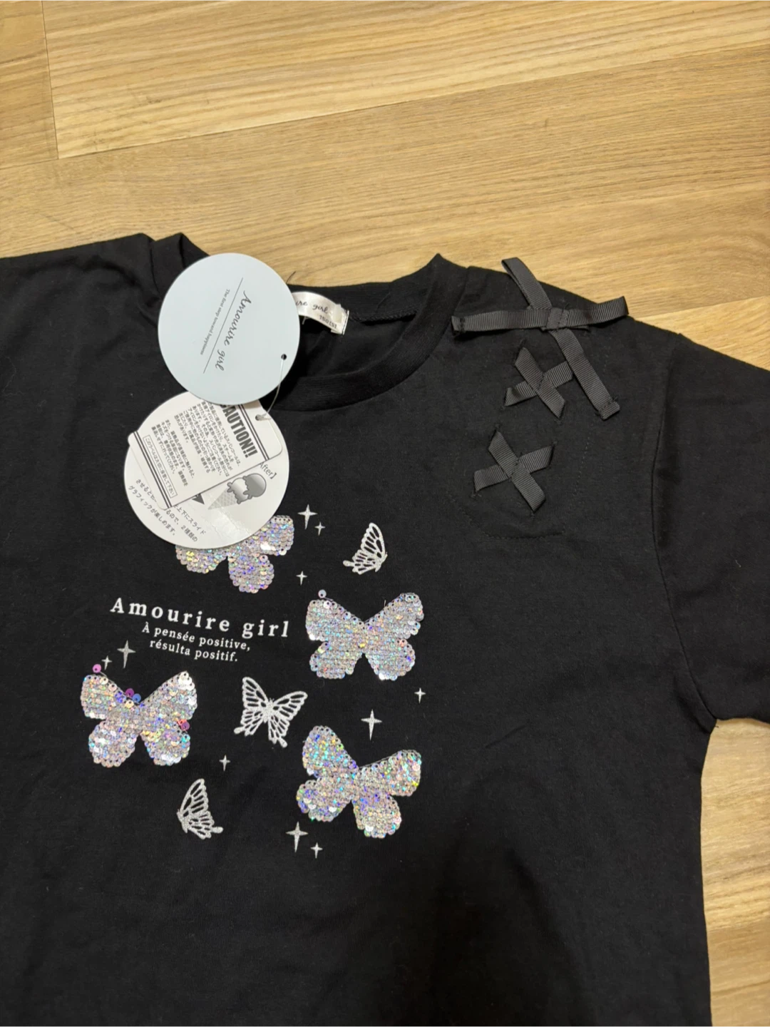 （来年用など）新品アムリールガール バタフライTシャツ ブラック 150cmの写真5枚目