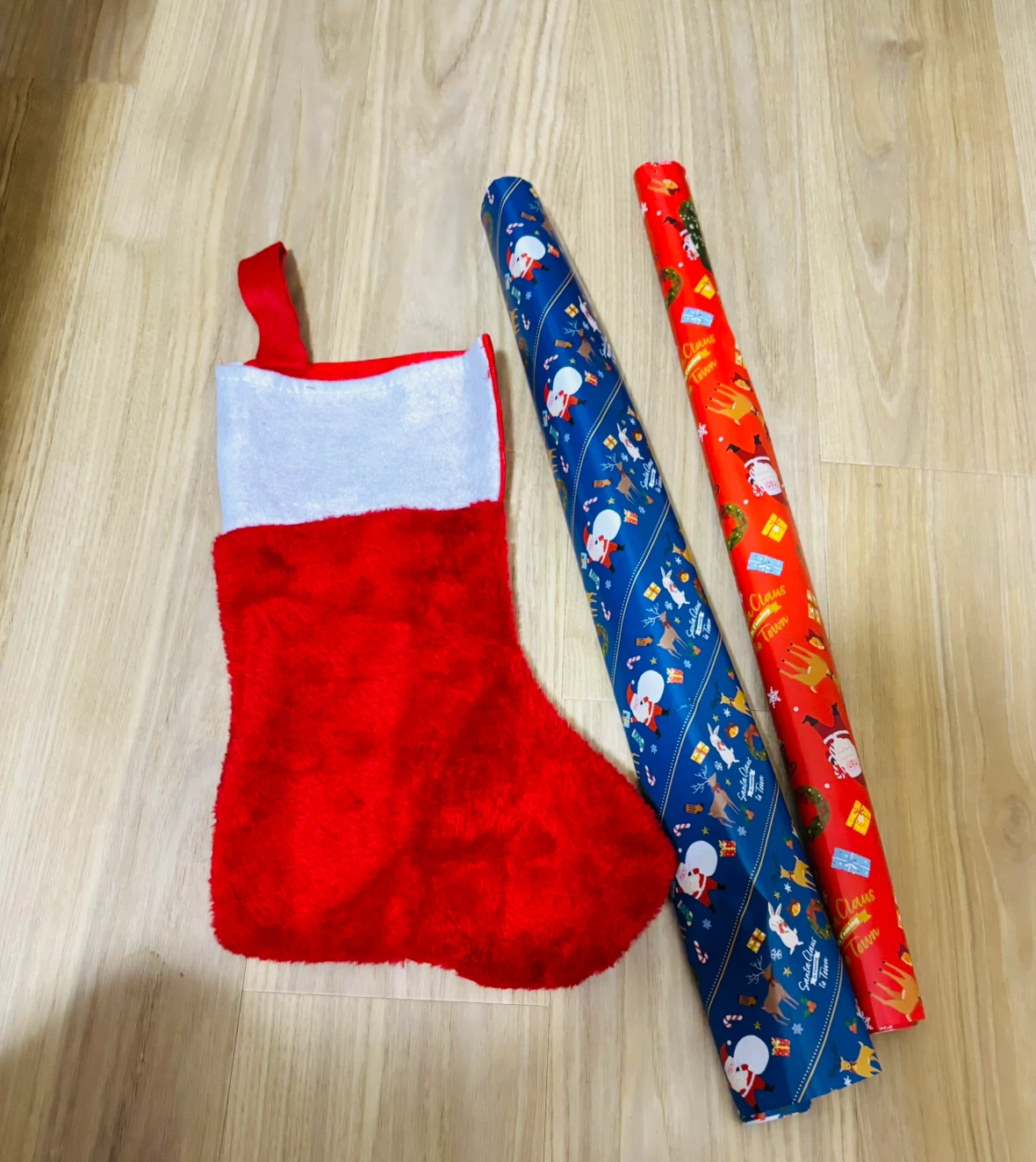 クリスマス靴下と包装紙 3点セット