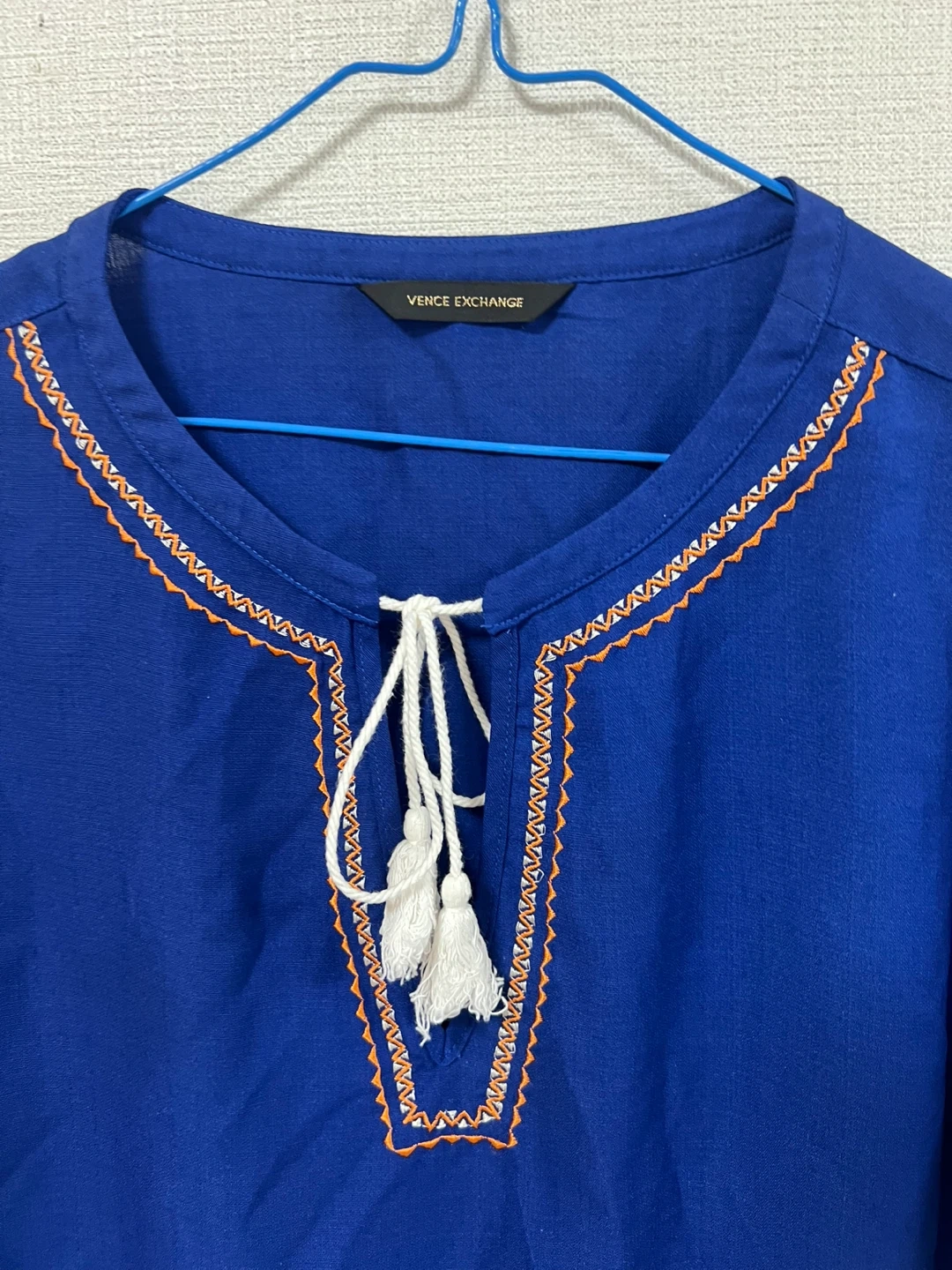 ヴァンスエクスチェンジ 刺繍ブラウス M 青の写真5枚目