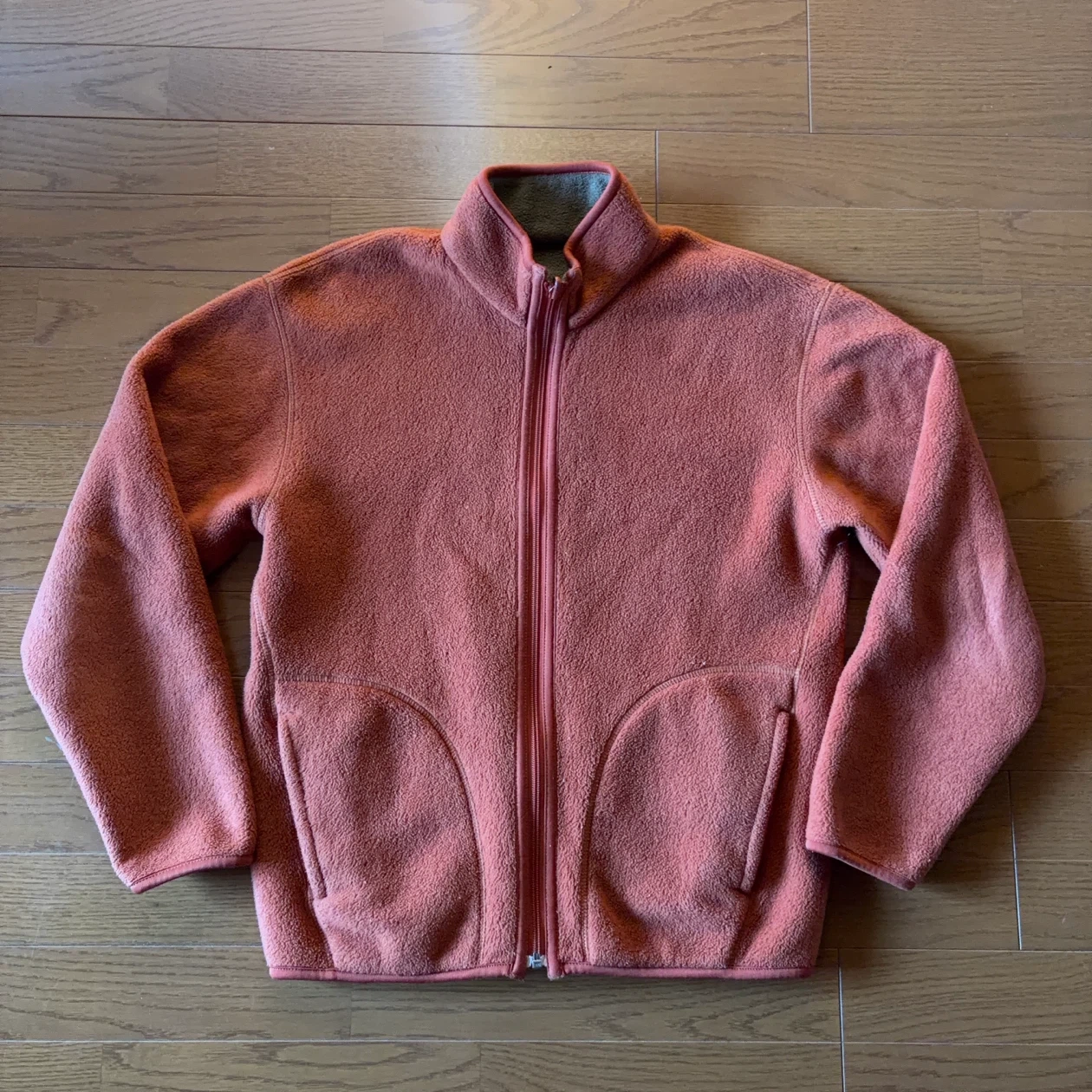 リバーシブル フリースジャケット オレンジ×グレー