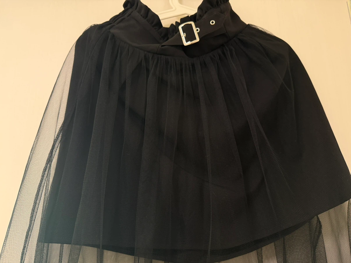 ベルト付き レース チュールスカート 黒の写真2枚目
