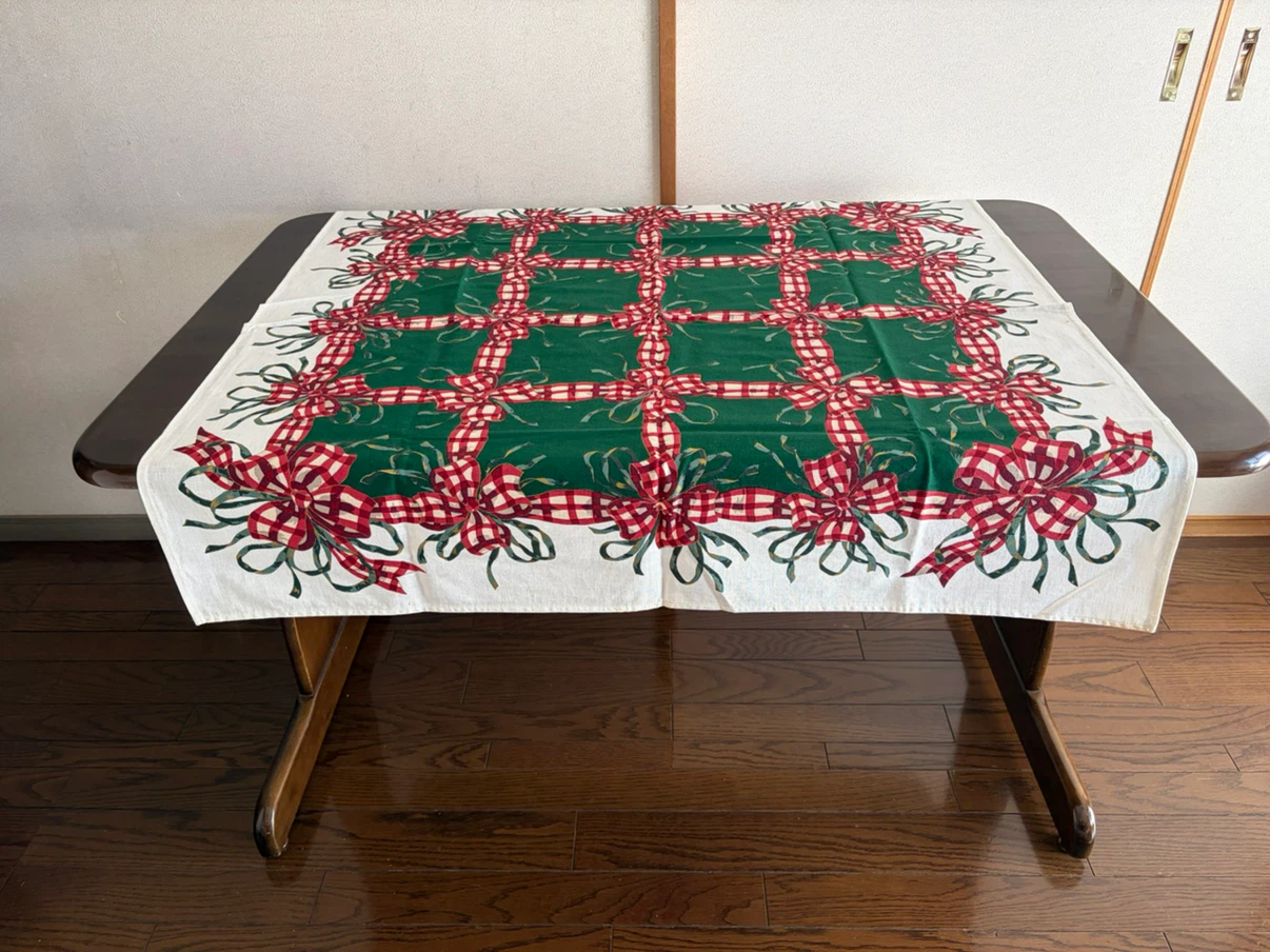 チェック柄 リボン テーブルクロス 100×100cm