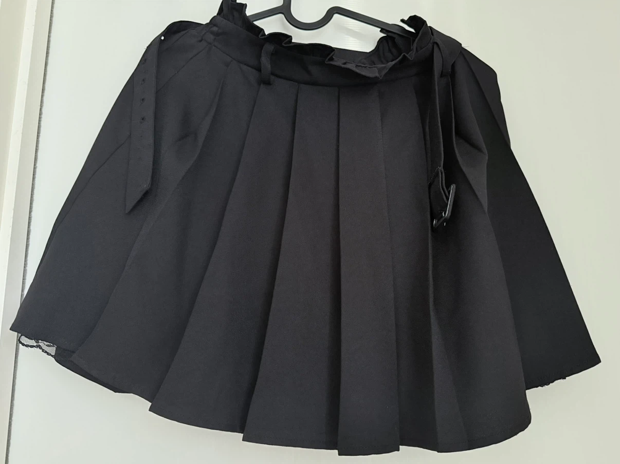 黒 プリーツスカート ミニ ベルト付き