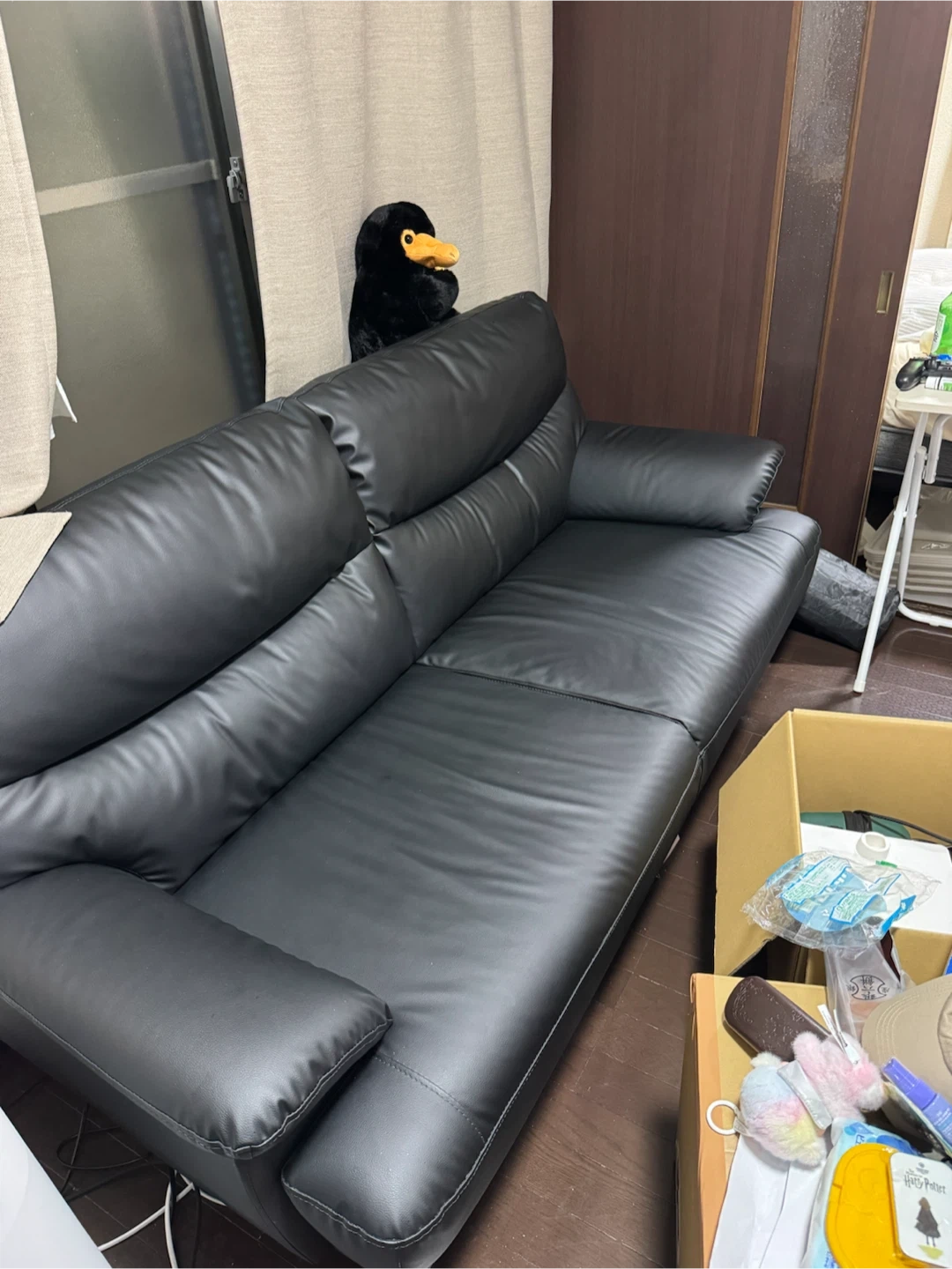 黒色 合成皮革 2人掛けソファ