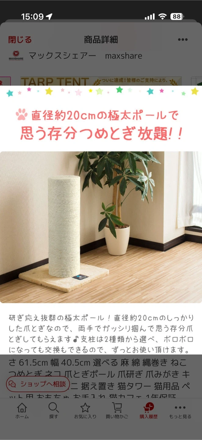 マックスシェアー 猫爪とぎポール 極太の写真3枚目
