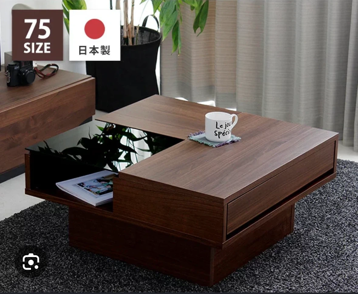 【無料】世田谷区手渡し 収納付きローテーブル 木目ガラス 70サイズ