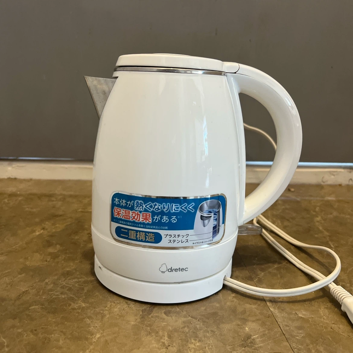 dretec(ドリテック) ステンレスケトル 0.8L PO-151 ホワイト 電気ケトル リコリス