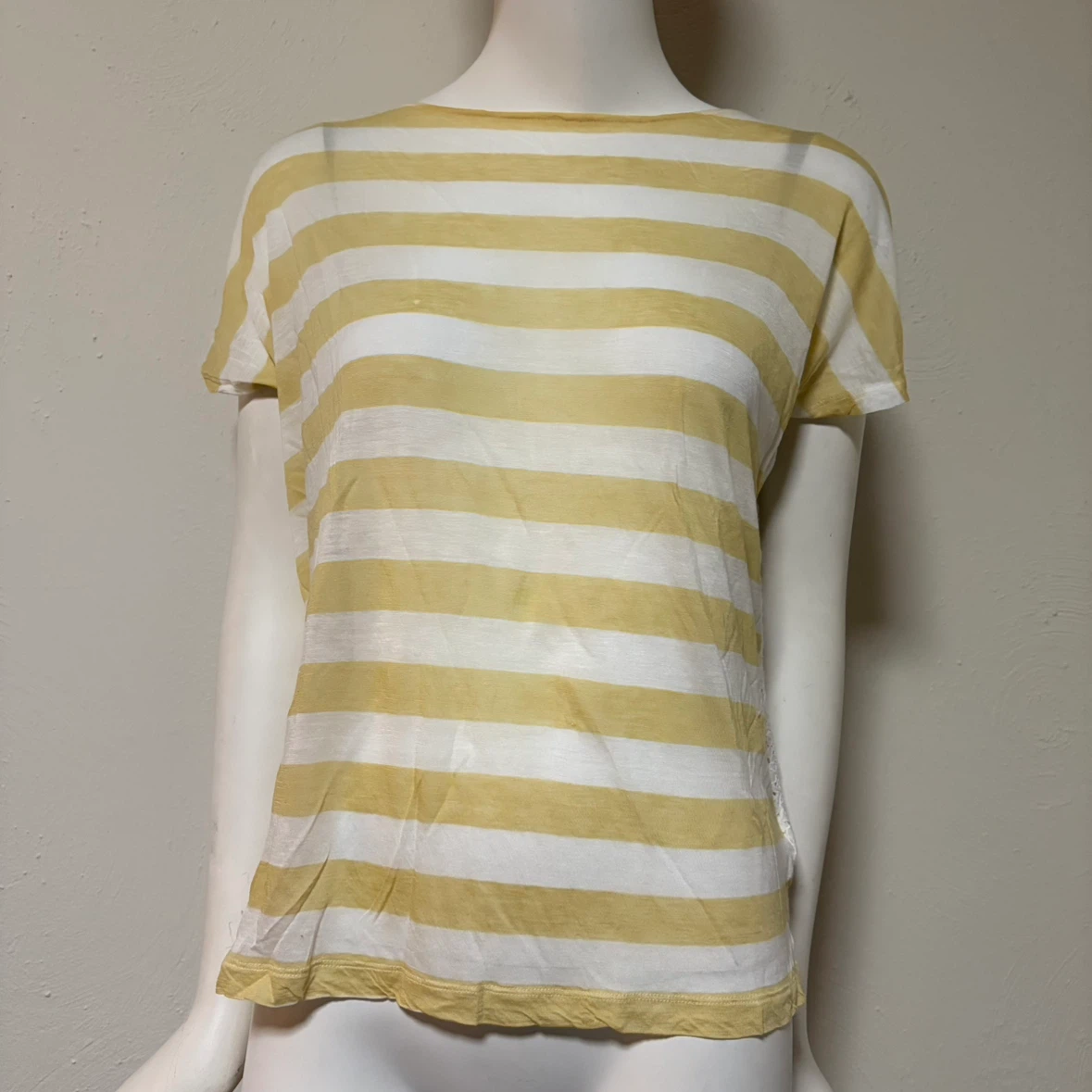 SACRA TOKYO レディース 半袖Tシャツ ボーダー レース切替 イエロー系の写真2枚目