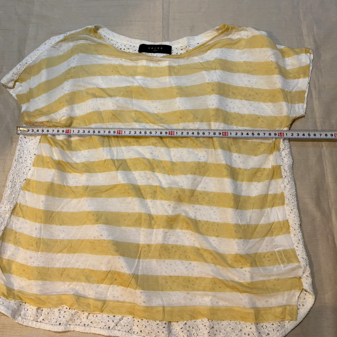 SACRA TOKYO レディース 半袖Tシャツ ボーダー レース切替 イエロー系の写真9枚目
