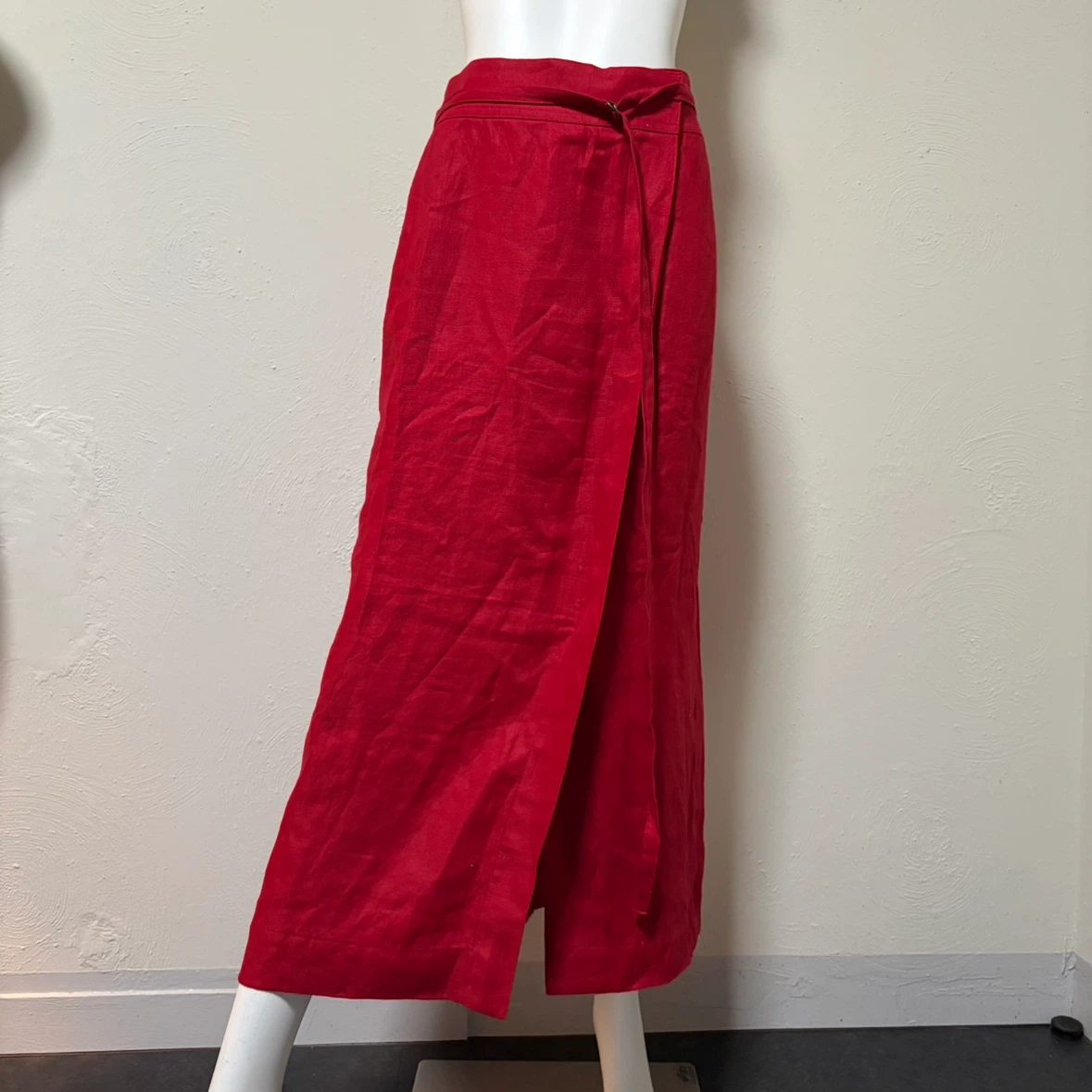 DRESSTERIOR レッド 36 リネン混 ラップスカート ロング丈 レッド シンプル
