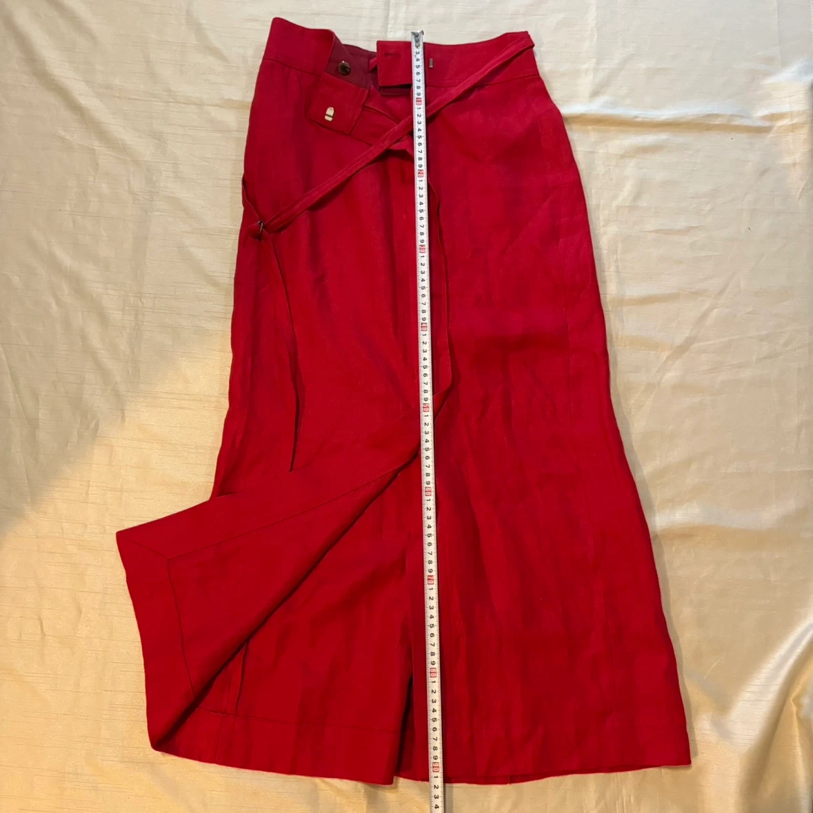 DRESSTERIOR レッド 36 リネン混 ラップスカート ロング丈 レッド シンプルの写真2枚目