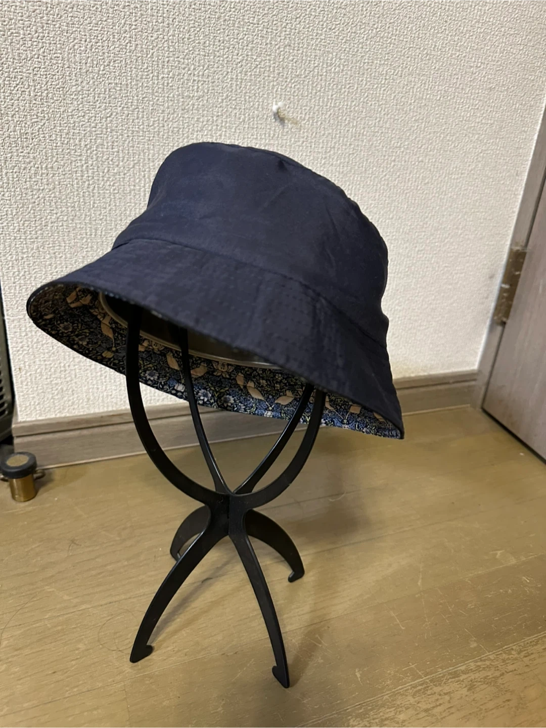 新品 ウィリアムモリス 新品 バケットハット 花鳥柄 無地 ネイビー