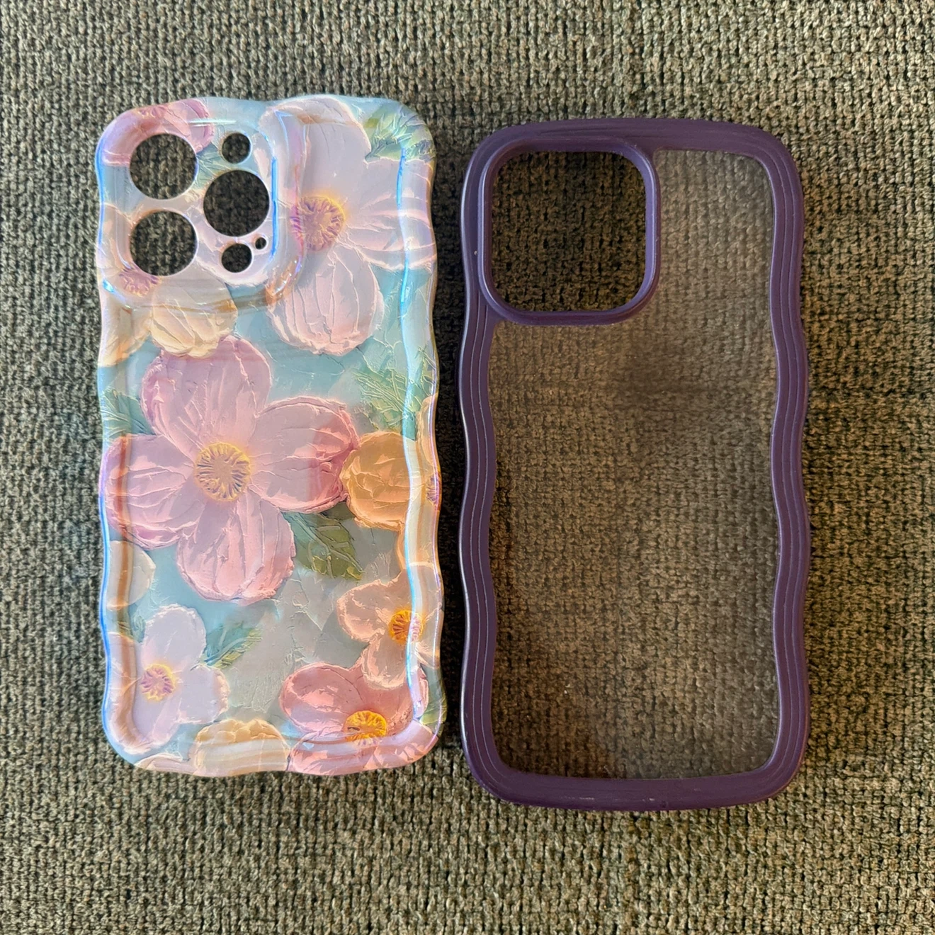 iPhone用ケース 2種セット 花柄 パープル