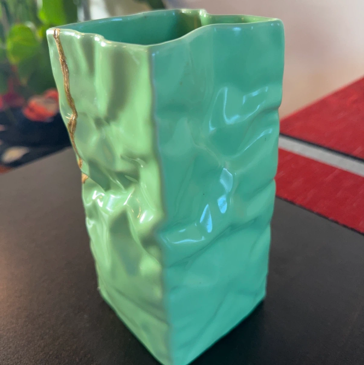 紙袋風 陶器製 花瓶 グリーン