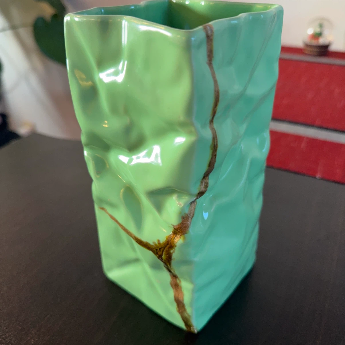 紙袋風 陶器製 花瓶 グリーンの写真4枚目