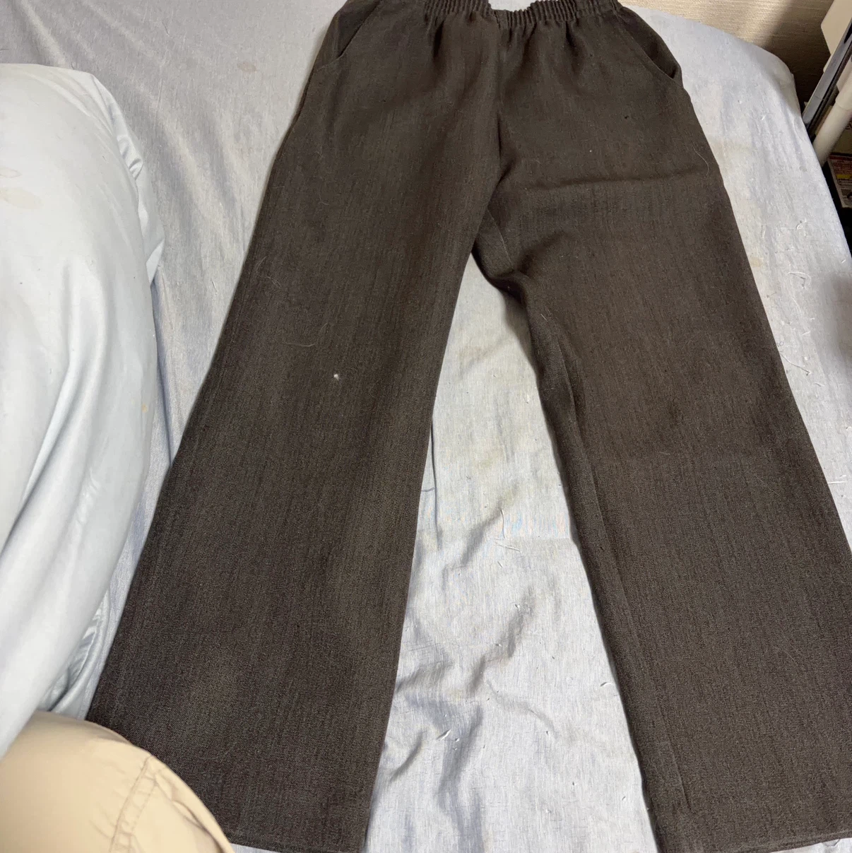 無地 ウエストゴム パンツ ブラウン(M)