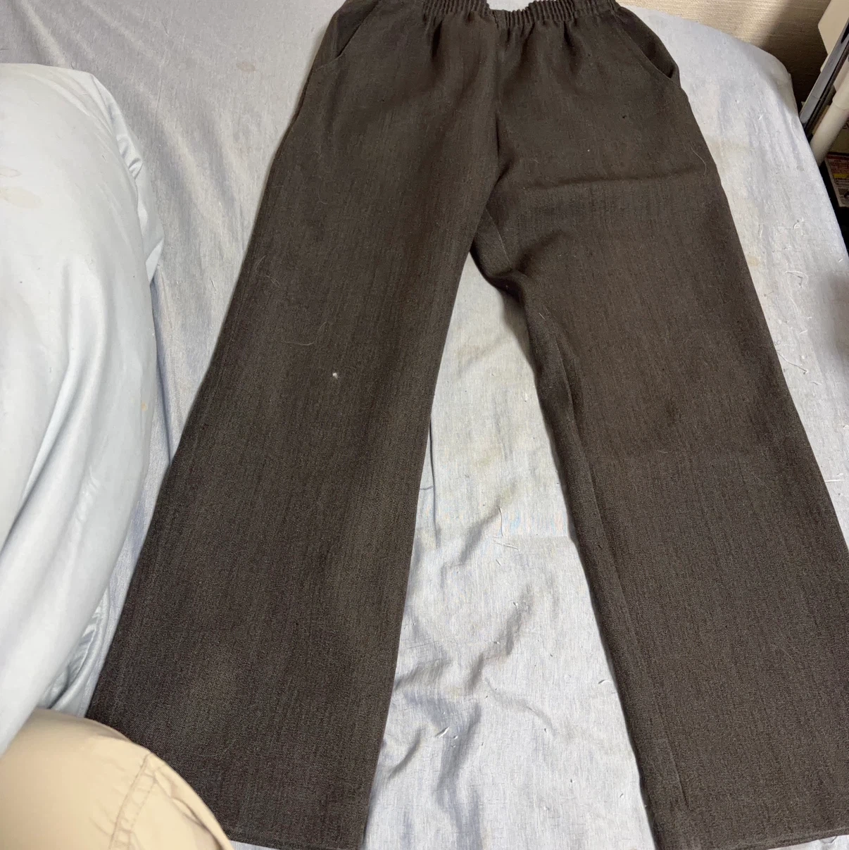 無地 ウエストゴム パンツ ブラウン(M)