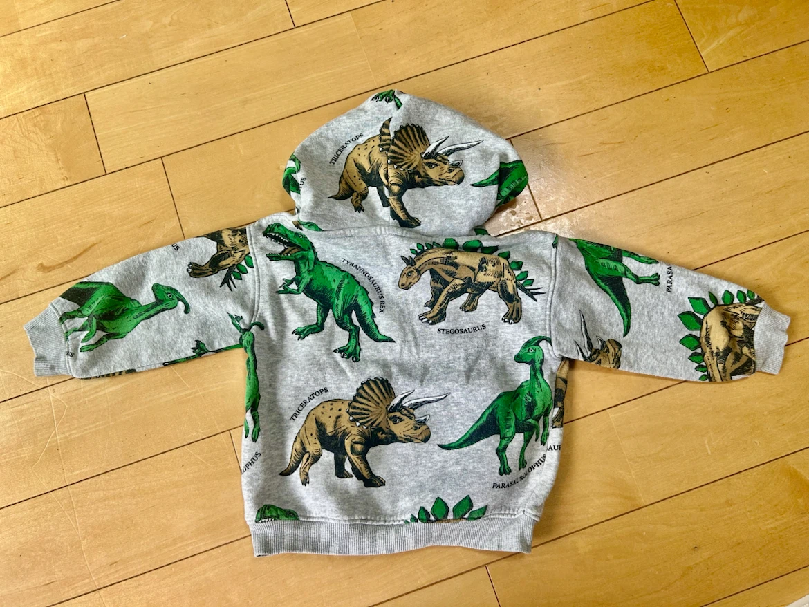 武蔵小杉★オマケ付き★H&M★ダイナソー フード付きパーカー グレー 90cm 子供服の写真2枚目
