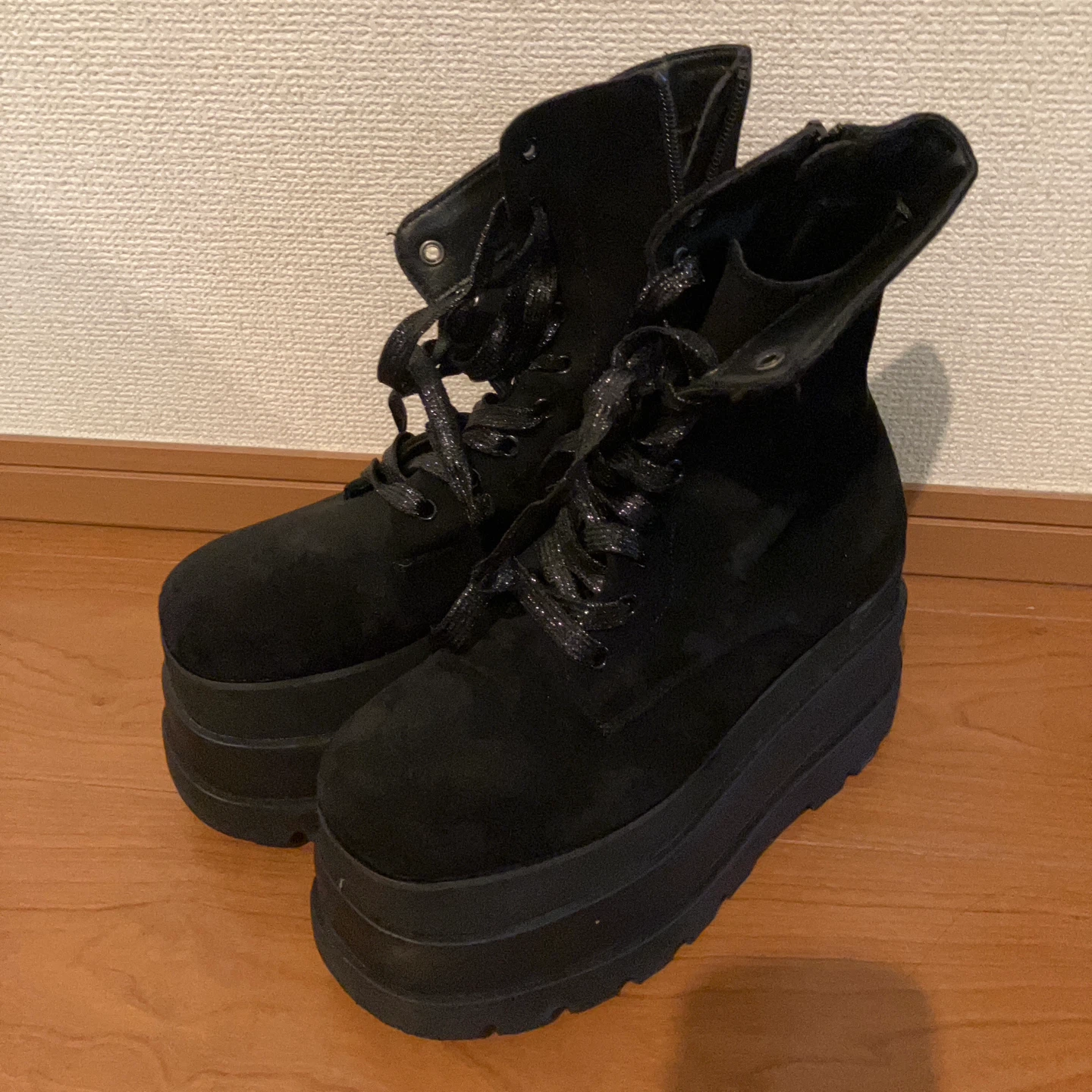 厚底レースアップブーツ ブラック 24.5cm