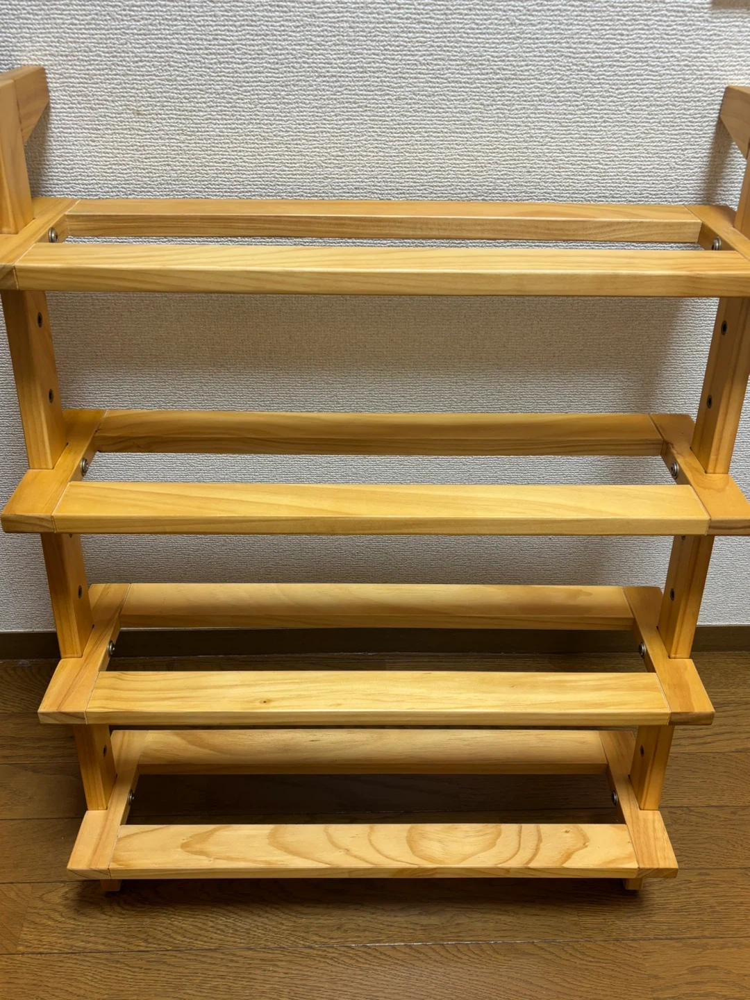 【値下げ!】立てかけ式木製シューズラック4段